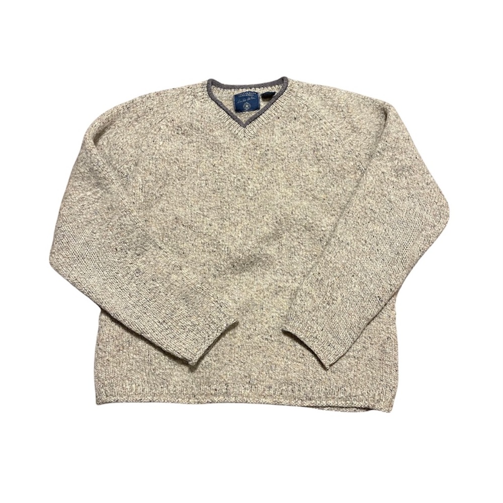 American Eagle Outfitters Women's V-Neck Heathered Cream Sweater